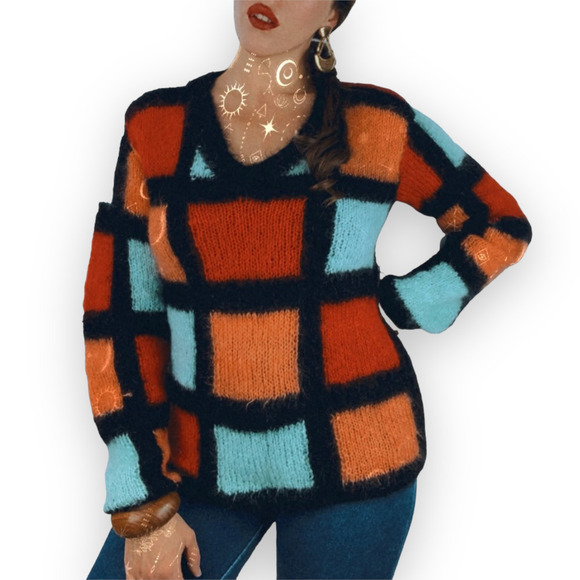 70's hand knitted mohair color block sweater - Picture 6 of 14